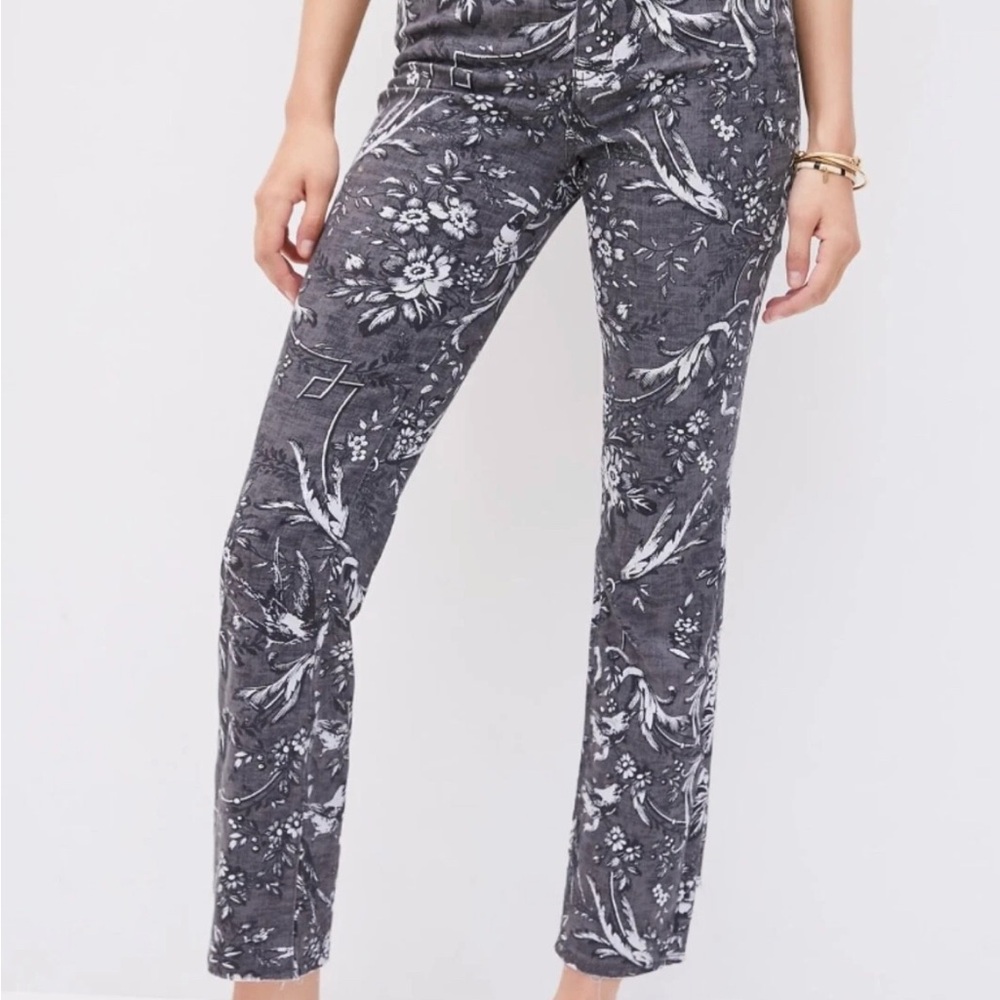Anthropologie Pilcro High Rise Cigarette Gray/Black and White Floral Jeans